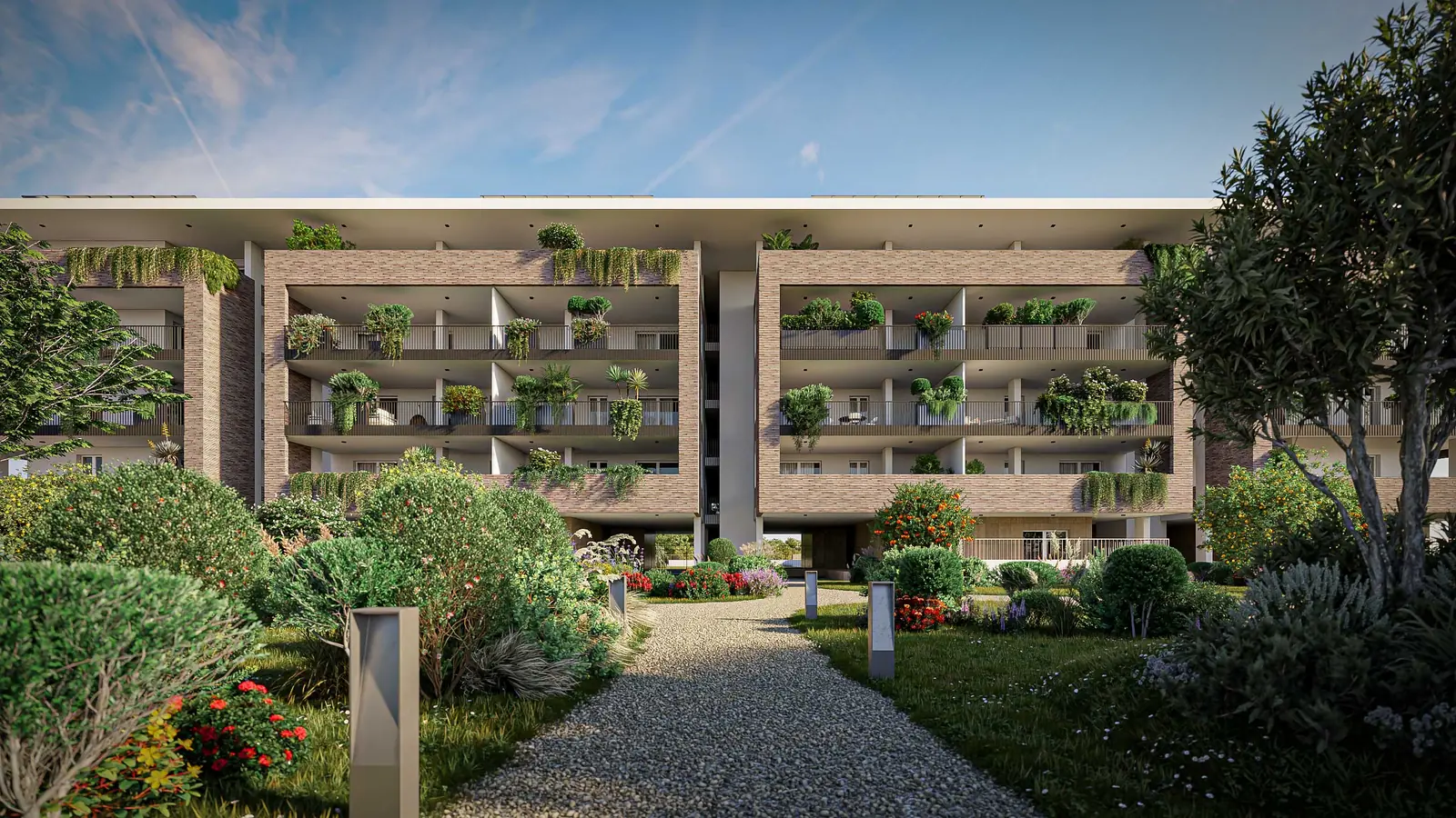 Viale d'ingresso attraverso il giardino condominiale